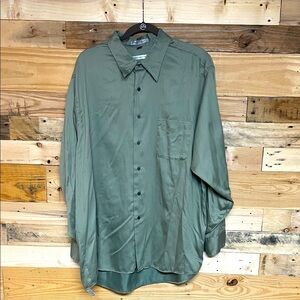 Geoffrey Beene size XXL (18 34/35) Olive Button-Up Lightweight Sateen Shirt